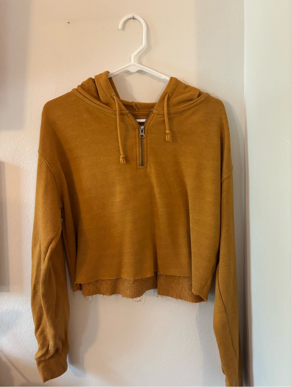 SO Cropped Half-Zip Hoodie in Mustard